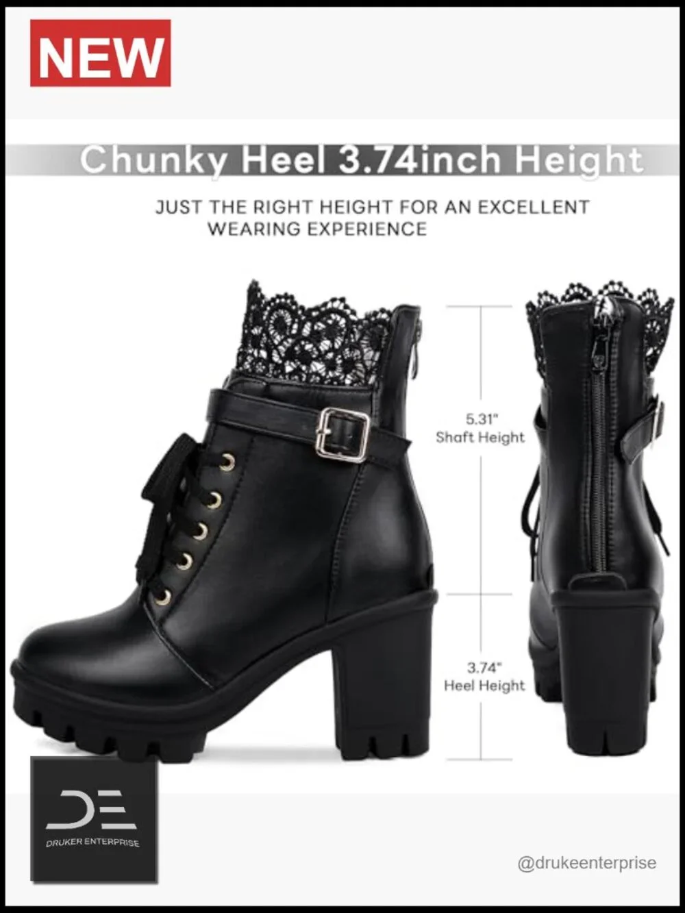Chunky Platform High Heel Boots Lace Up Gothic Ankle Booties Block Heel Buckle - Picture 4 of 7